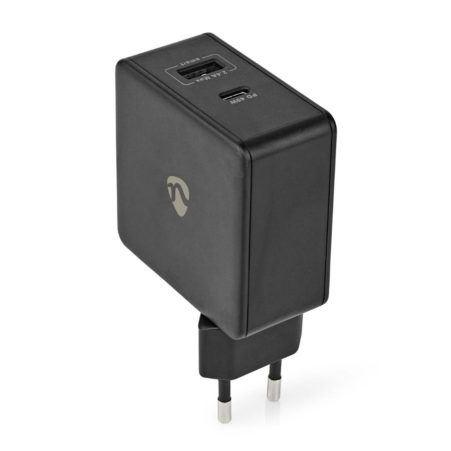 Nedis Netzladegerät 57 W Schnellladefunktion 2.25 A 2.4 - Anzahl der Ausgänge: 2, USB-A, USB-C™, Kein Kabel im Lieferumfang enth