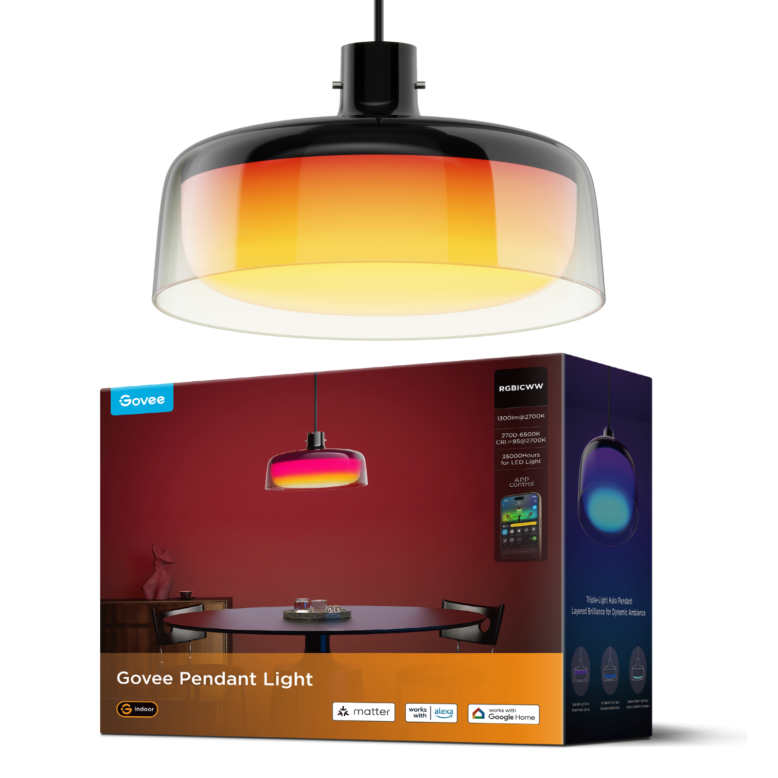 Govee - Pendelleuchte, Smart RGBIC und Weißlicht-Hängelampe