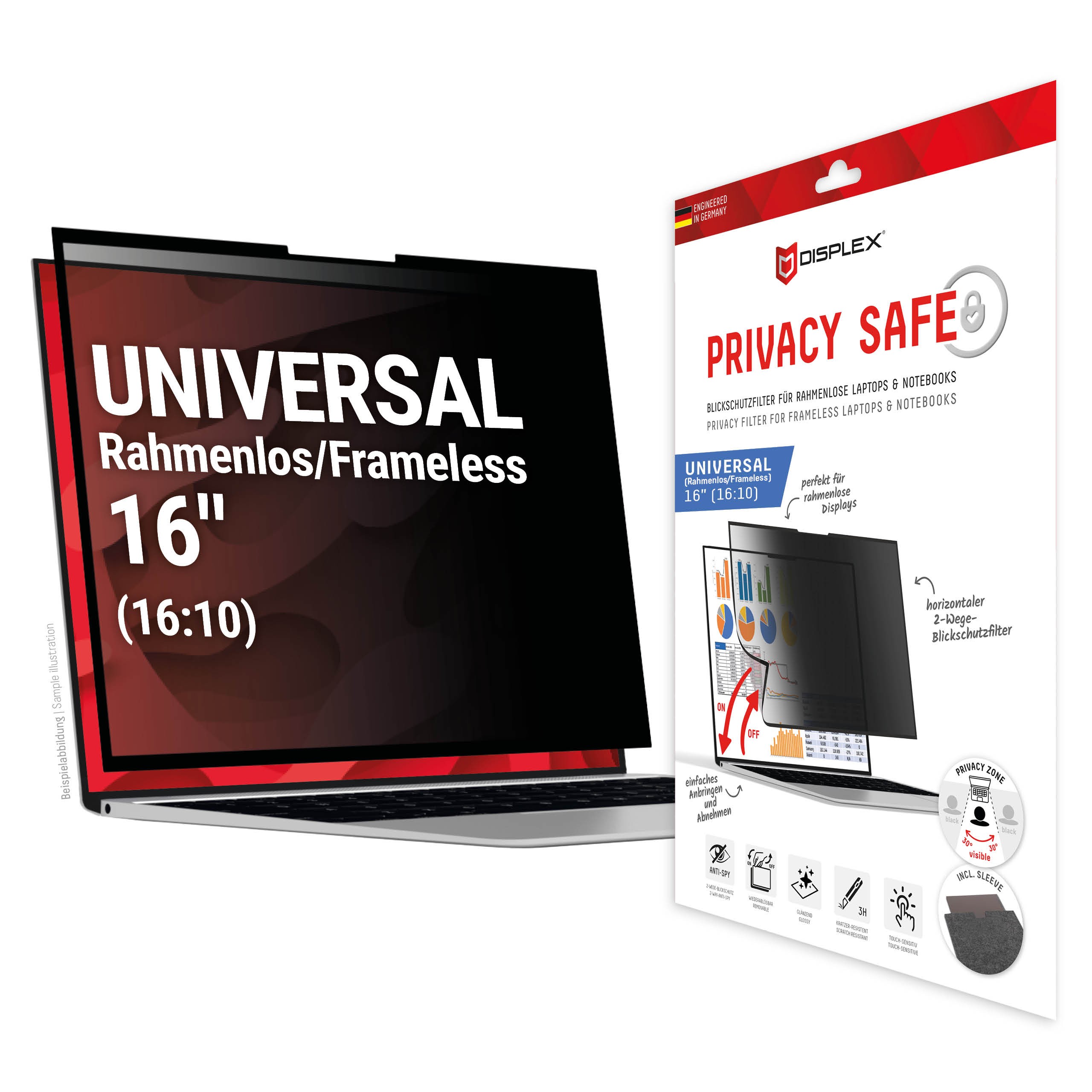 DISPLEX Privacy Safe Blickschutzfilter Uni (randlos) 16", 16:10