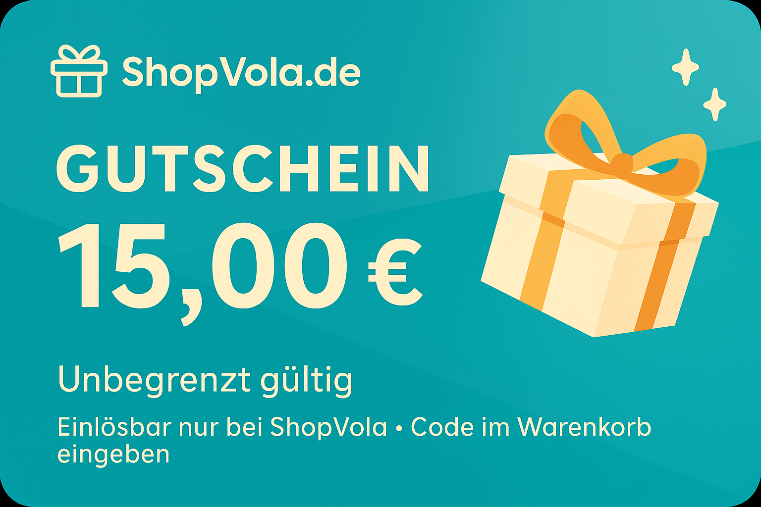 15€ Gutschein – Einlösbar im gesamten Shopvola Sortiment