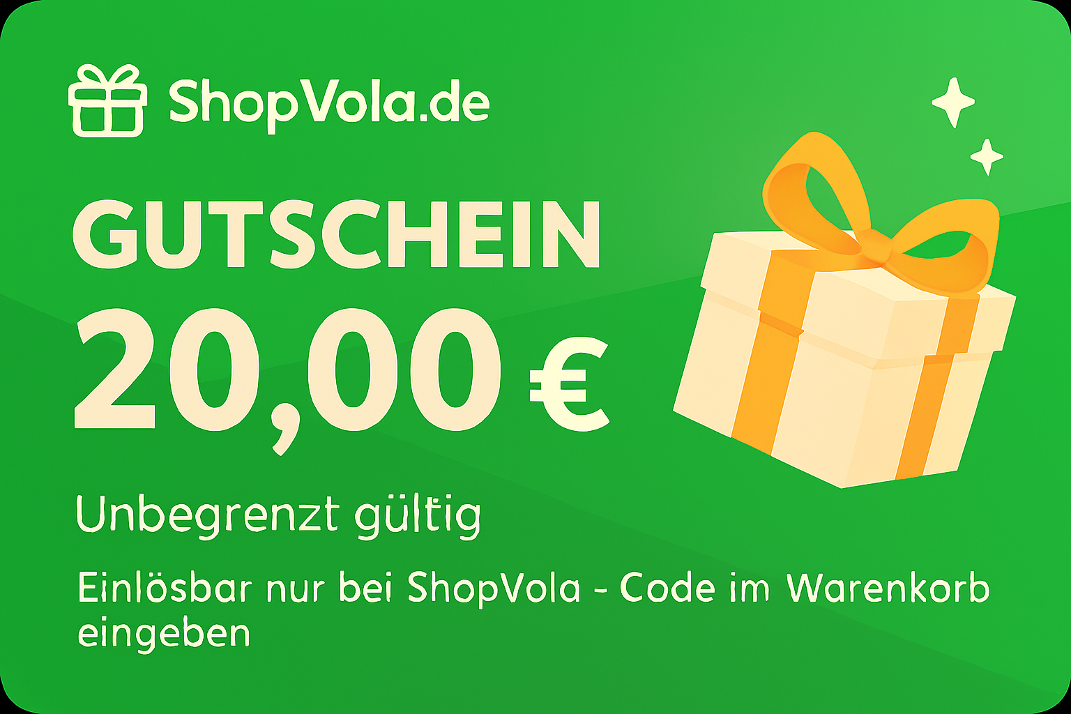 20€ Gutschein – Einlösbar im gesamten Shopvola Sortiment