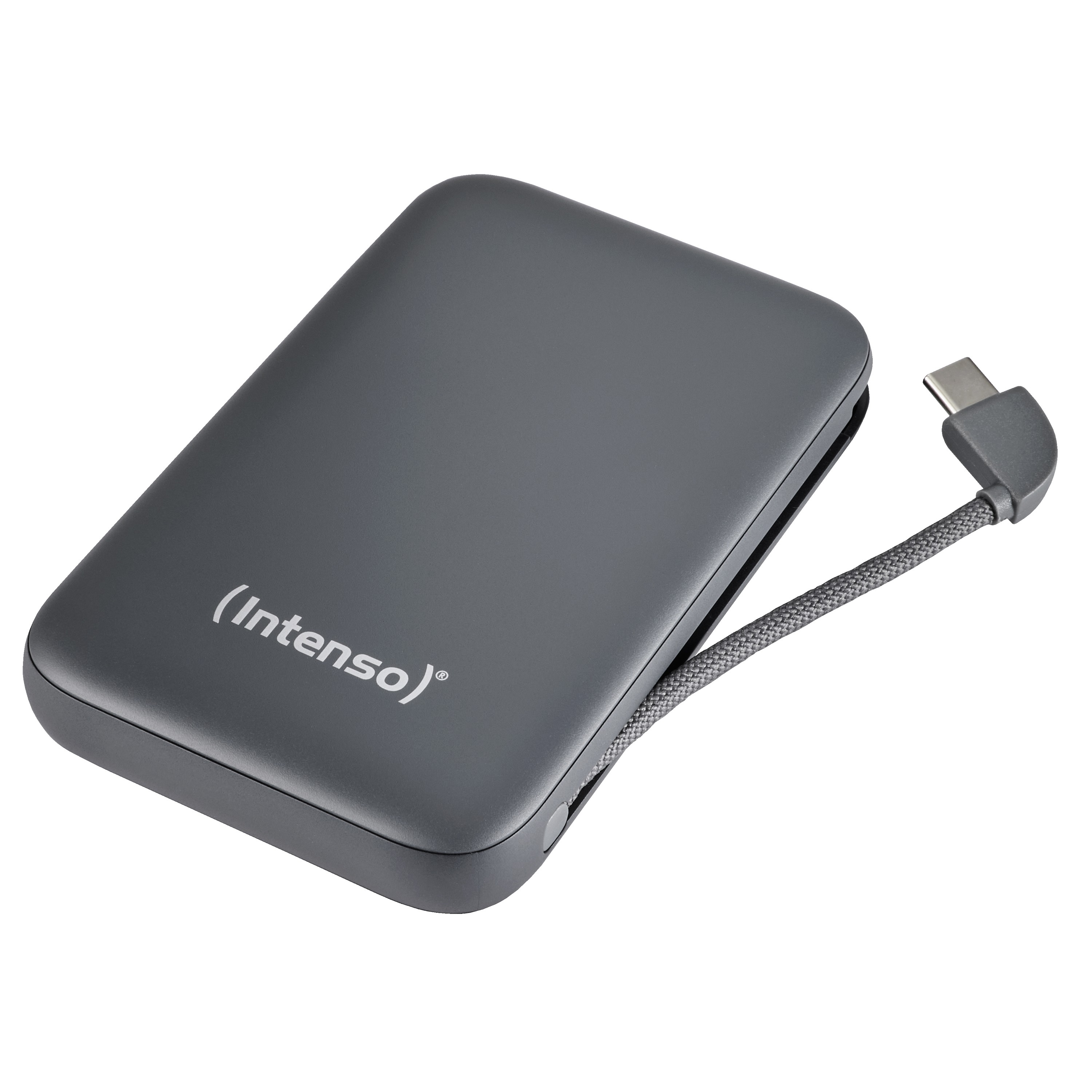 Intenso Powerbank S10000, 20 W, Grau Kapazität: 10.000 mAh, Integriertes USB-C Kabel, Numerische LCD-Anzeige