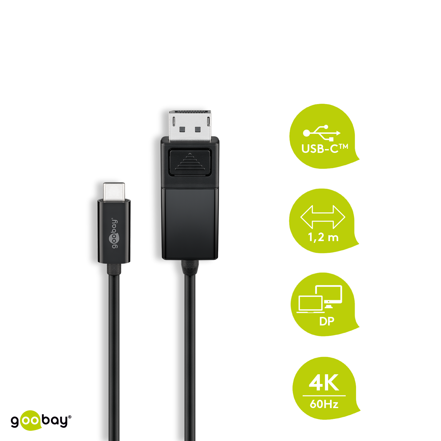 Goobay USB-C auf DisplayPort Kabel, Schwarz 4k@60Hz, 1,20 m