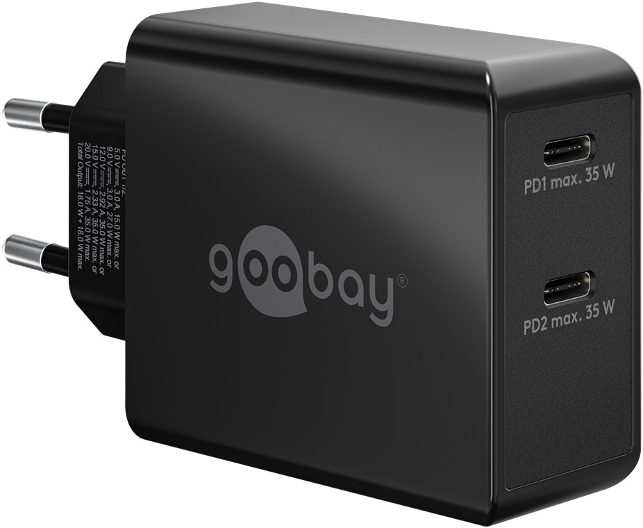 Goobay USB-C™ PD Dual-Schnellladegerät (36 W) schwarz