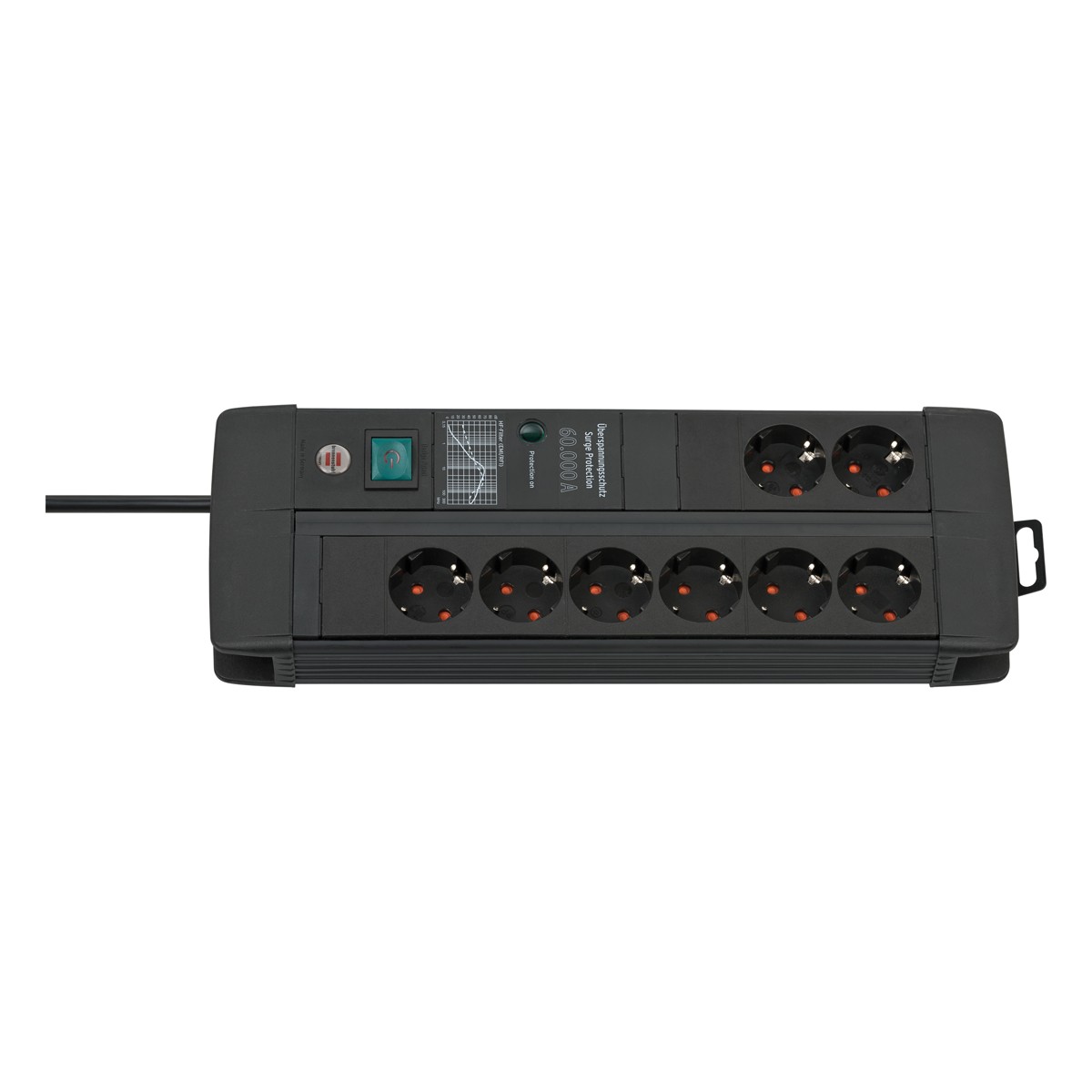 Brennenstuhl Premium-Line DUO ÜSS 8fach schwarz 60kA/Filter 3m H05VV-F3G1.5 *DE*
