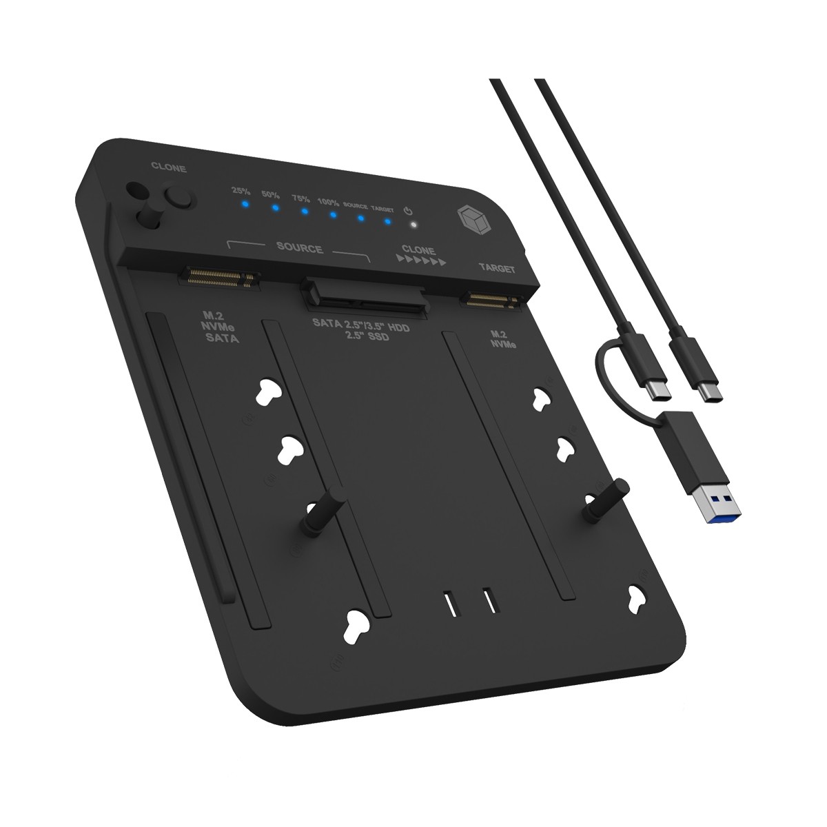 ICY BOX Dockingstation & Klonstation für M.2 NVMe SSD und 2,5"/3,5" SATA SSD/HDD