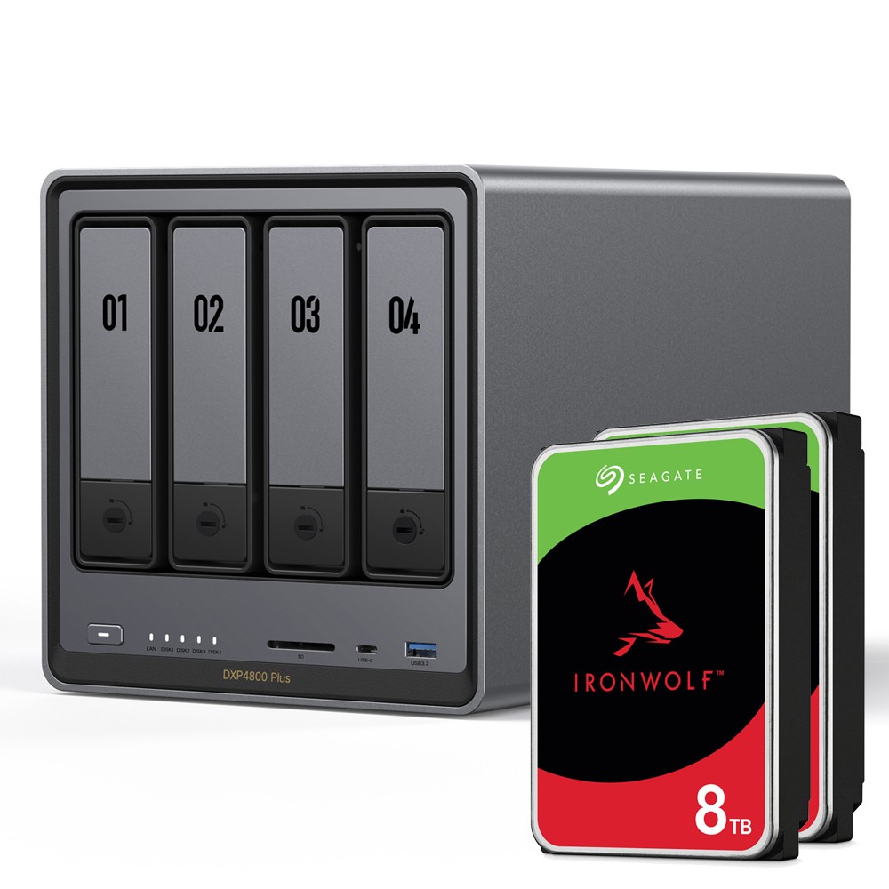 UGREEN DXP4800 Plus 16TB Seagate IronWolf NAS-Bundle NAS inkl. 2x 8TB Seagate IronWolf 3,5 Zoll SATA Festplatte