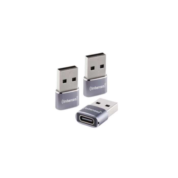 Intenso 3er Pack USB Adapter C480A USB-C Buchse zu USB-A Stecker, Unterstützt USB OTG, 480Mbps Datenübertragung, Aluminium anthr