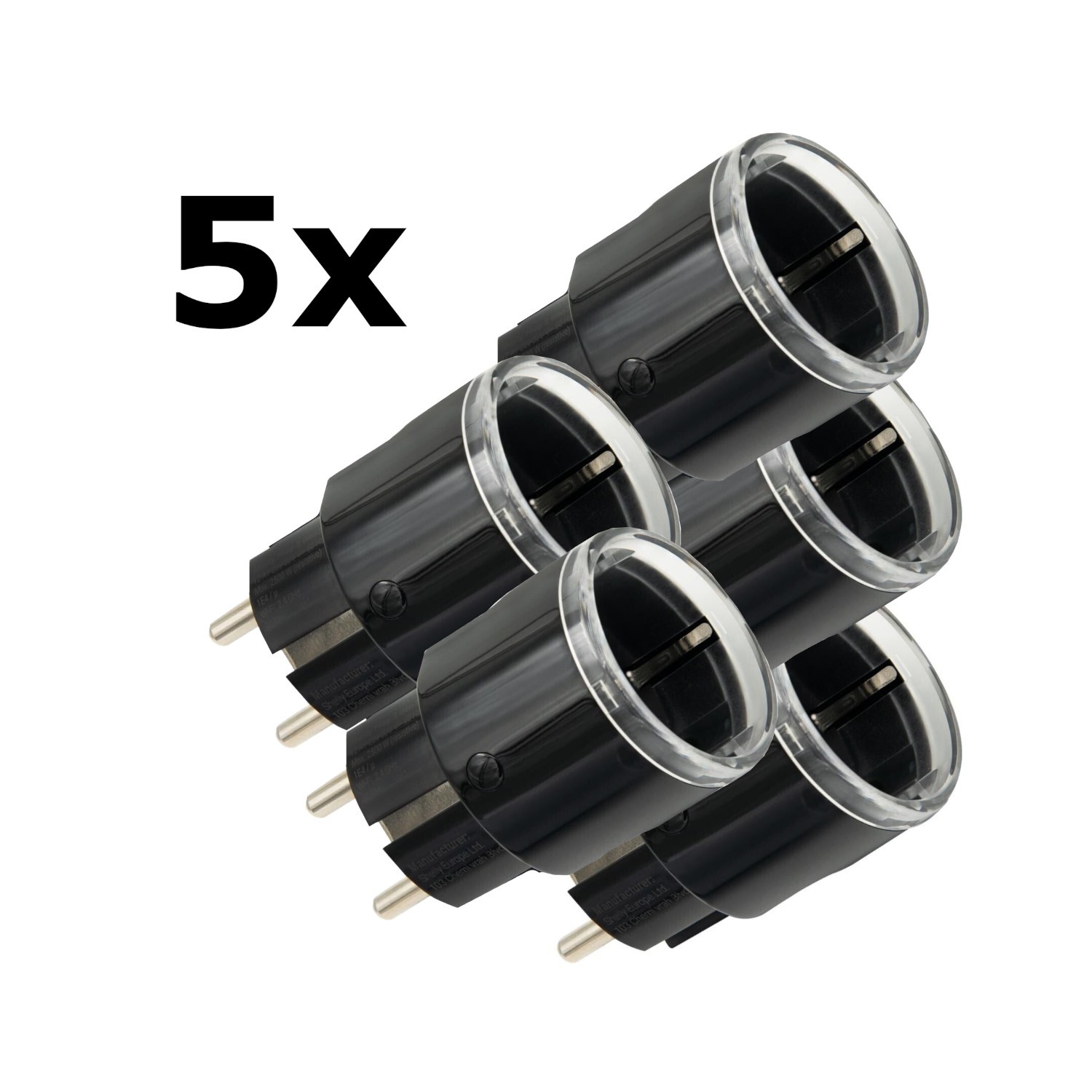 5x Shelly Plug S Gen3 Matter schwarz Bundle - kleiner smarter Stecker mit Bluetooth-Konnektivität und Leistungsmessung / Unterst