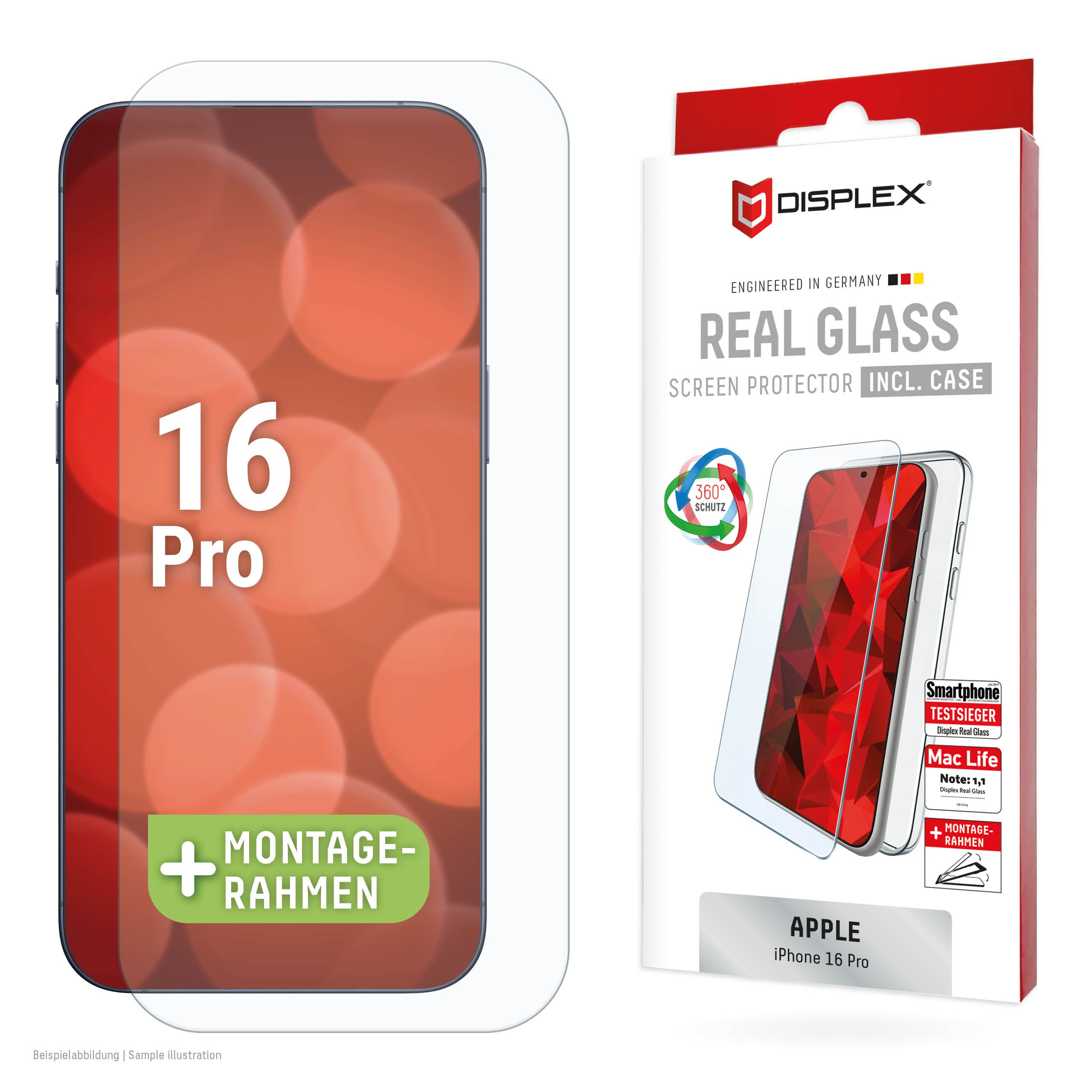 DISPLEX Real Glasschutzfolie + Handyhülle für iPhone 16 Pro