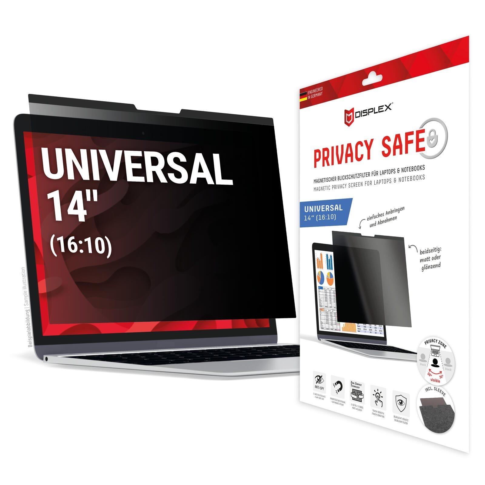 DISPLEX Privacy Safe Blickschutzfolie Universal (Mag) 14", 16:10