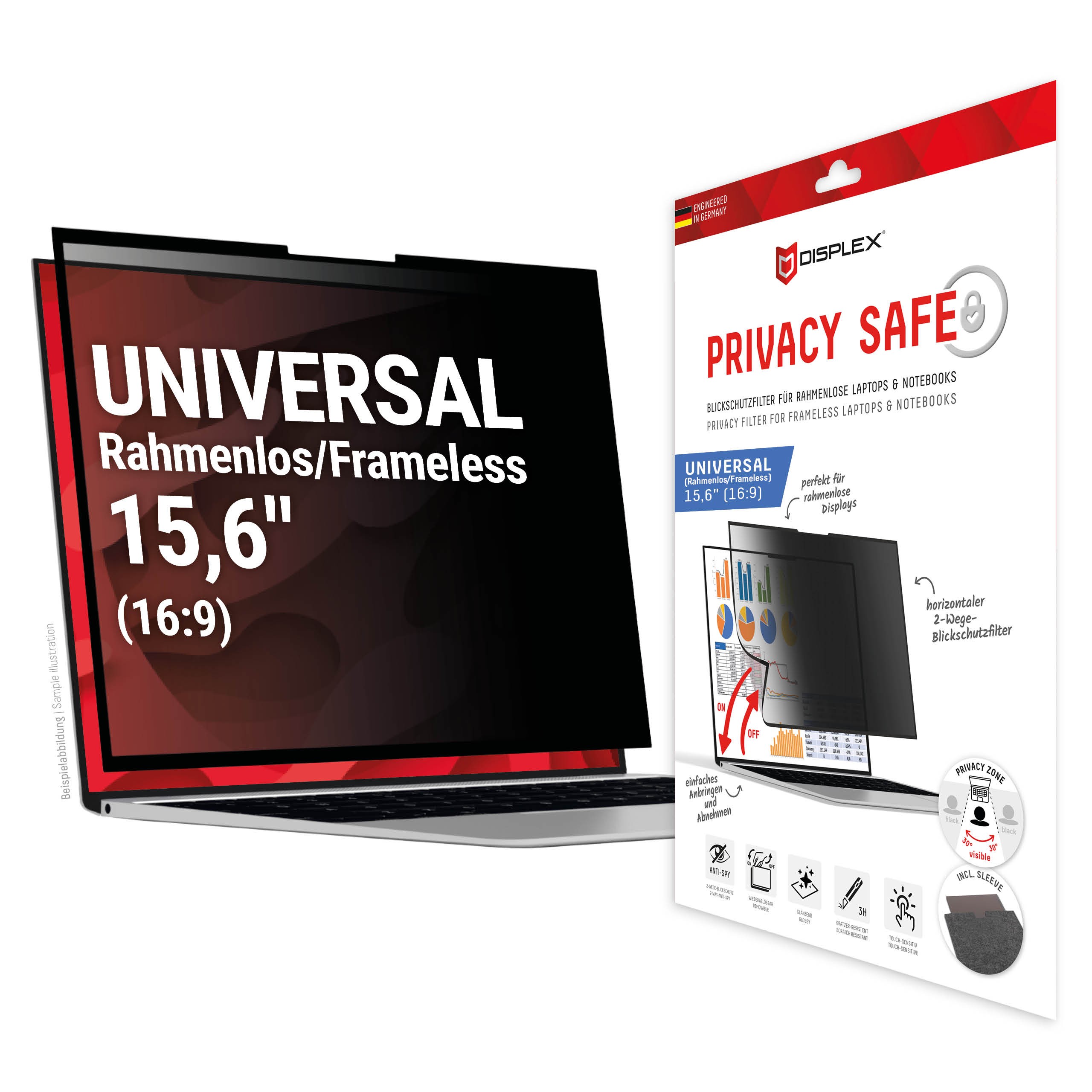 DISPLEX Privacy Safe Blickschutzfolie Uni (randlos) 15,6", 16:9