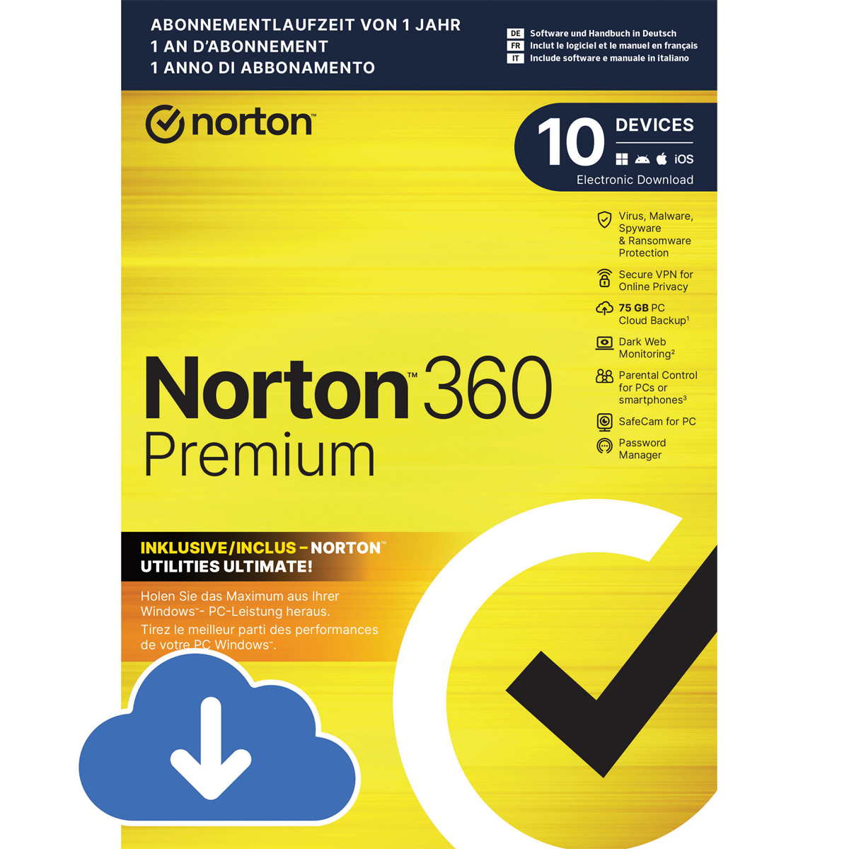 Norton 360 Premium [10 Geräte - 1 Jahr - 75GB]