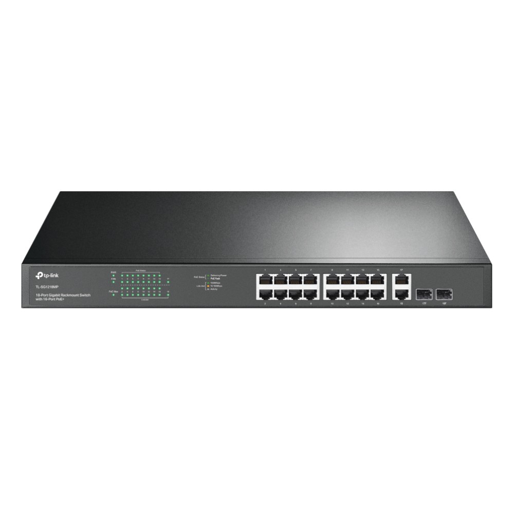 TP-Link TL-SG1218MP Netzwerk-Switch 20-Port, Unmanaged, 16x Gigabit RJ45, 2x Combo Gigabit RJ45/SFP, 16x PoE+, 250W