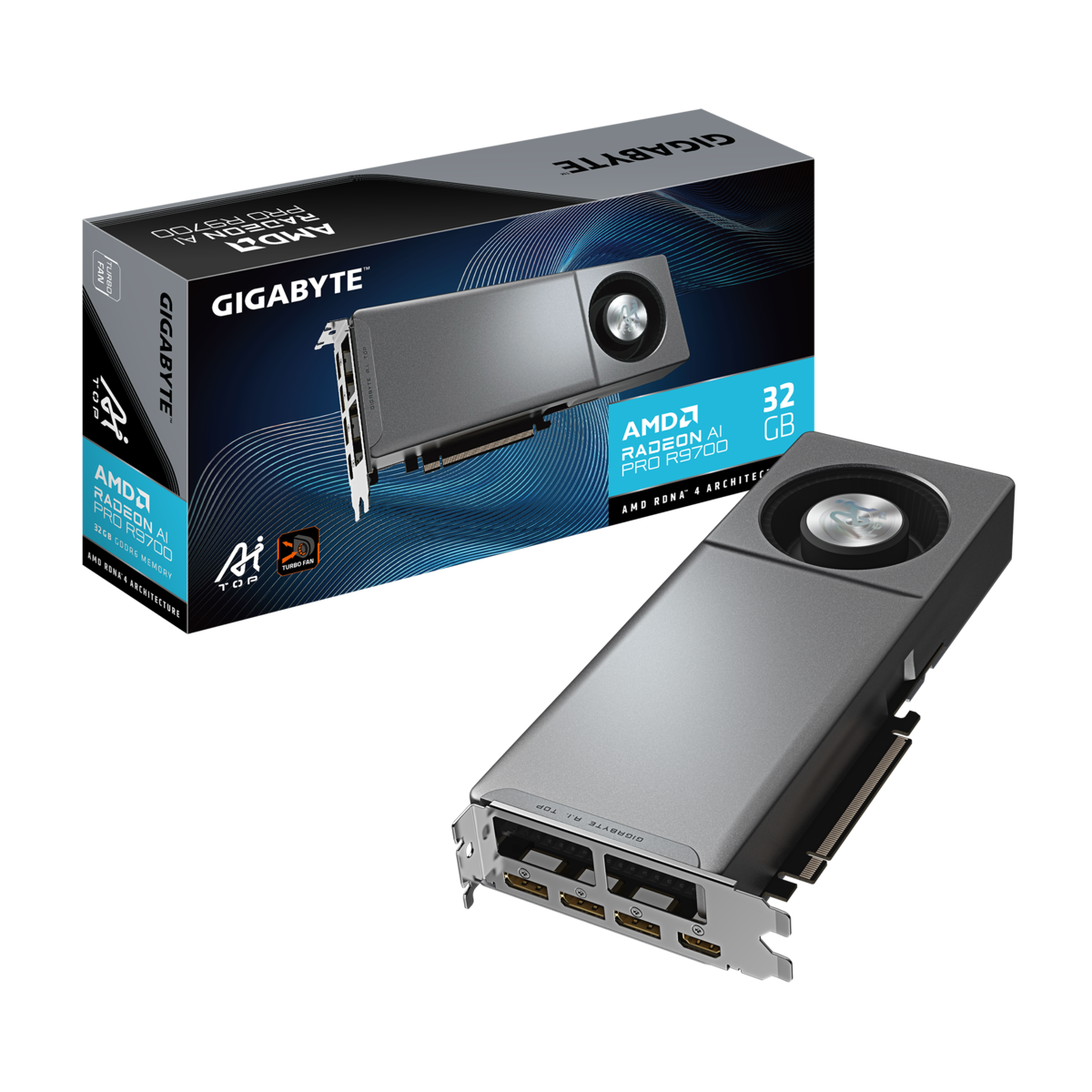 GIGABYTE Radeon AI PRO R9700 AI TOP 32G Grafikkarte - 32GB GDDR6, HDMI, 3x DP