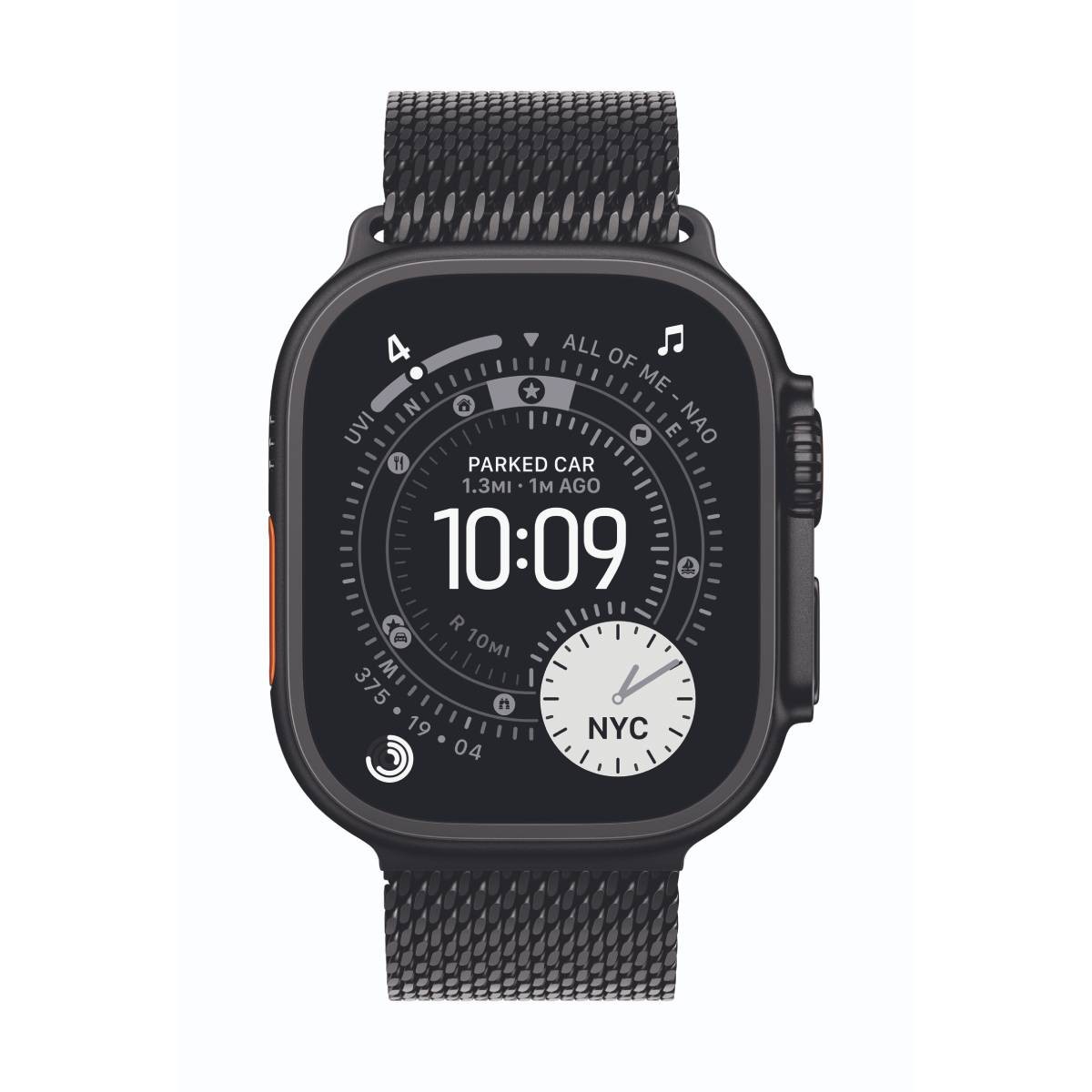 Apple Watch Ultra 3 Cellular 49mm Schwarz Titan Gehäuse mit Schwarz Titan Milanaise Armband - Medium