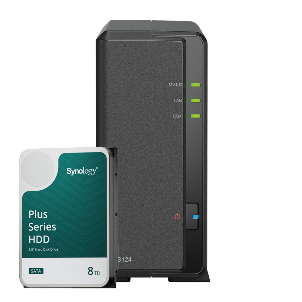 Synology DS124 8TB Plus HDD NAS-Bundle NAS inkl. 1x 8TB Synology Plus 3.5 Zoll SATA Festplatte