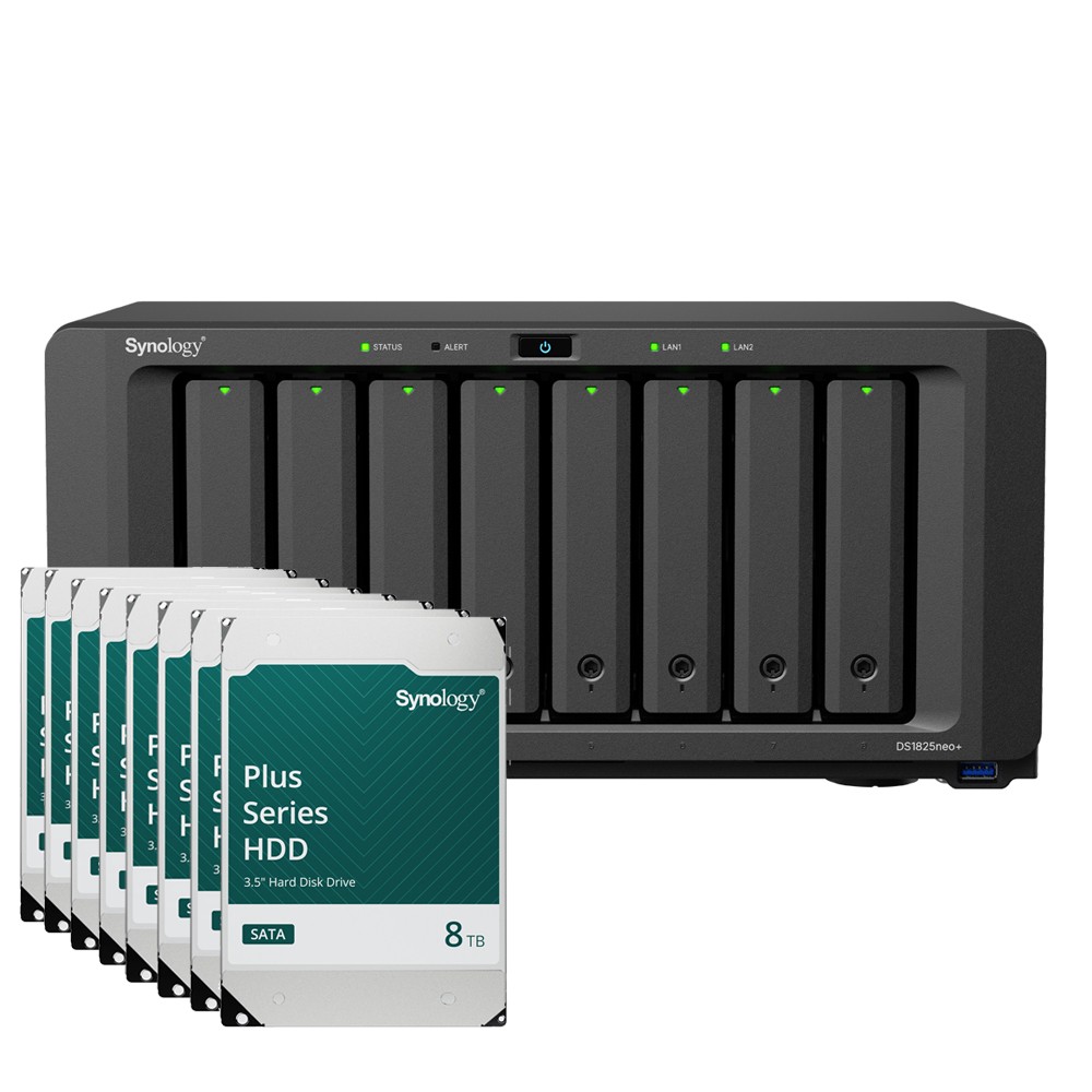 Synology DS1825neo+ 64TB Plus HDD NAS-Bundle NAS inkl. 8x 8TB Synology Plus 3.5 Zoll SATA Festplatte