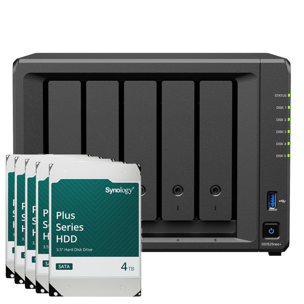 Synology DS1525neo+ 20TB Plus HDD NAS-Bundle NAS inkl. 5x 4TB Synology Plus HDD 3.5 Zoll SATA