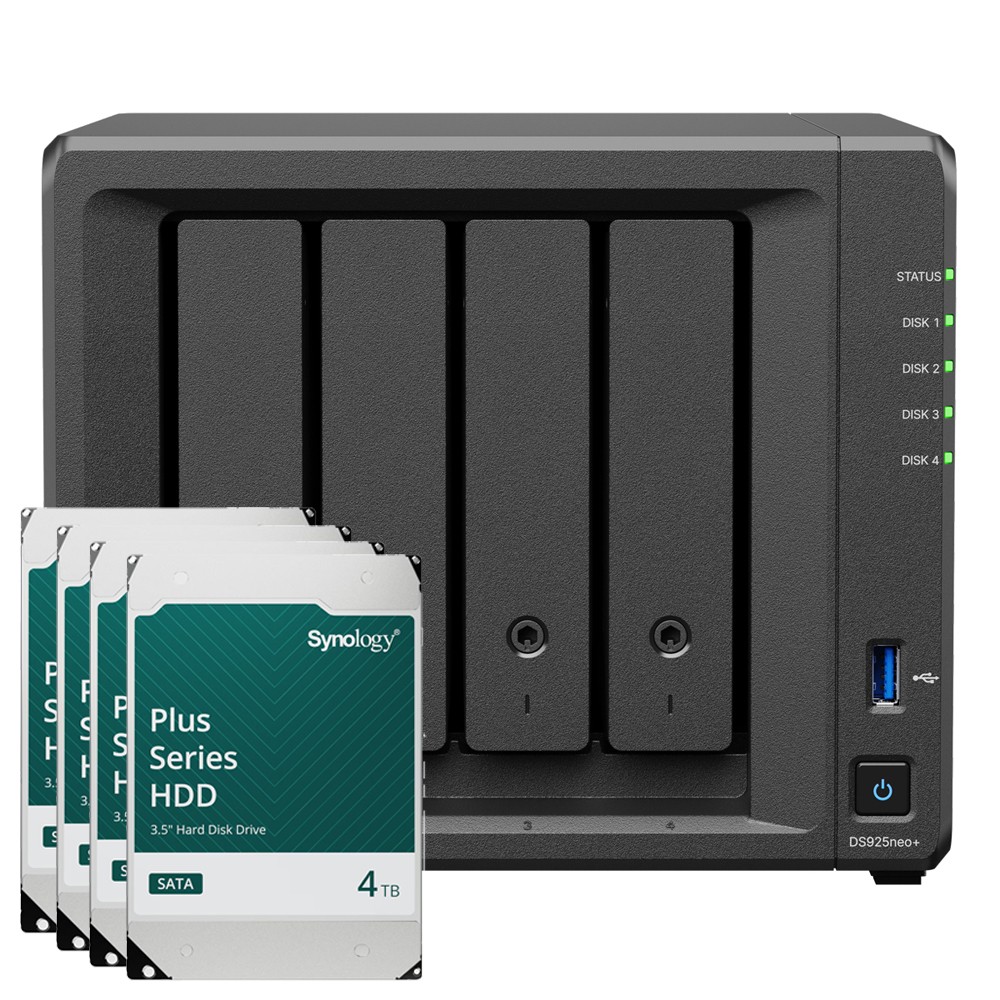 Synology DS925neo+ 16TB Plus HDD NAS-Bundle NAS inkl. 4x 4TB Synology Plus HDD 3.5 Zoll SATA