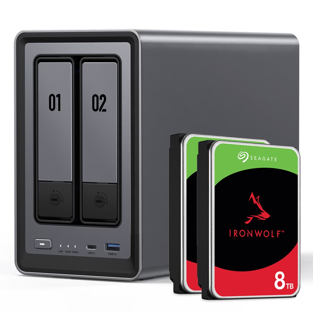 UGREEN DXP2800 16TB Seagate IronWolf NAS-Bundle NAS inkl. 2x 8TB Seagate IronWolf 3,5 Zoll SATA Festplatte