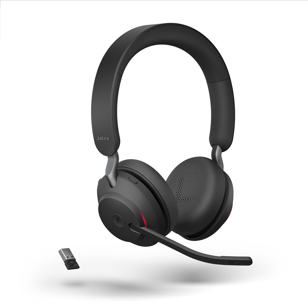 Jabra Evolve2 65 Headset, Stereo, kabellos, Bluetooth, schwarz inkl. Link 380 USB-A & Ladestation, Optimiert für Microsoft Teams