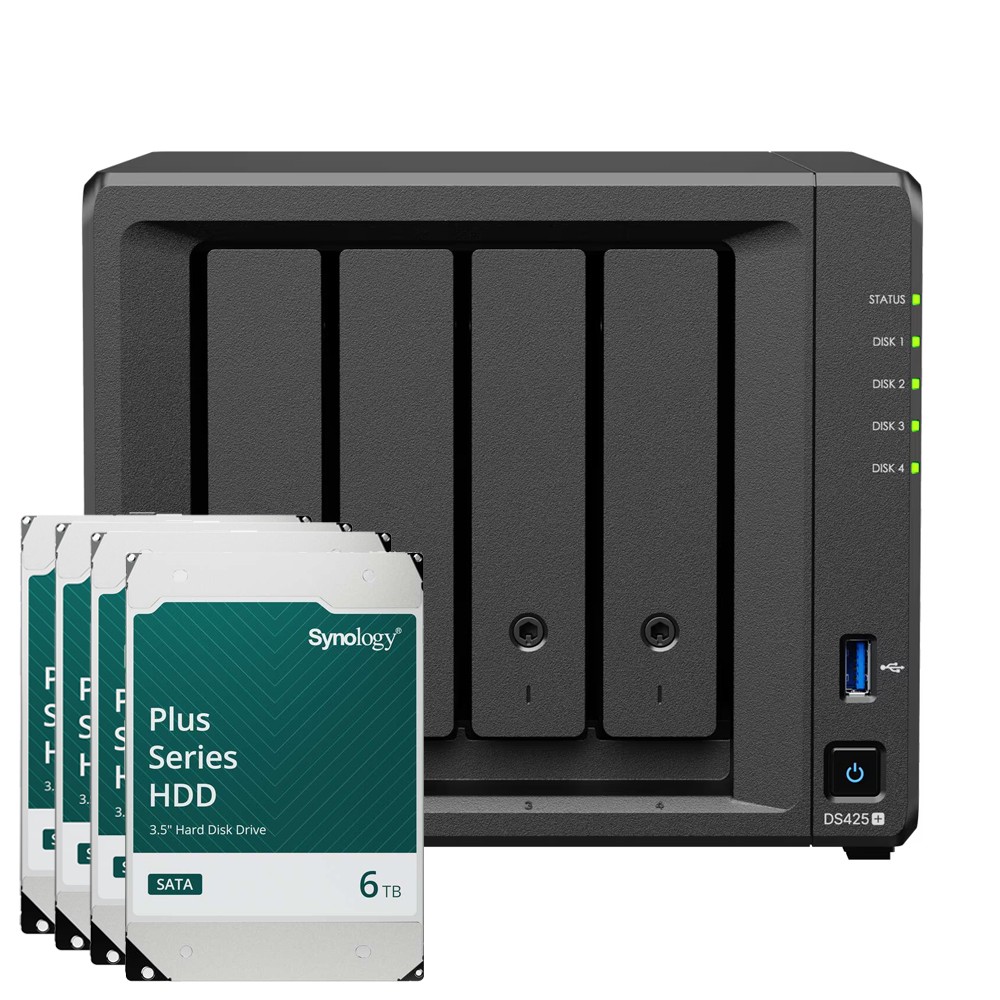 Synology DS425+ 24TB Plus HDD NAS-Bundle NAS inkl. 4x 6TB Synology Plus HDD 3.5 Zoll SATA