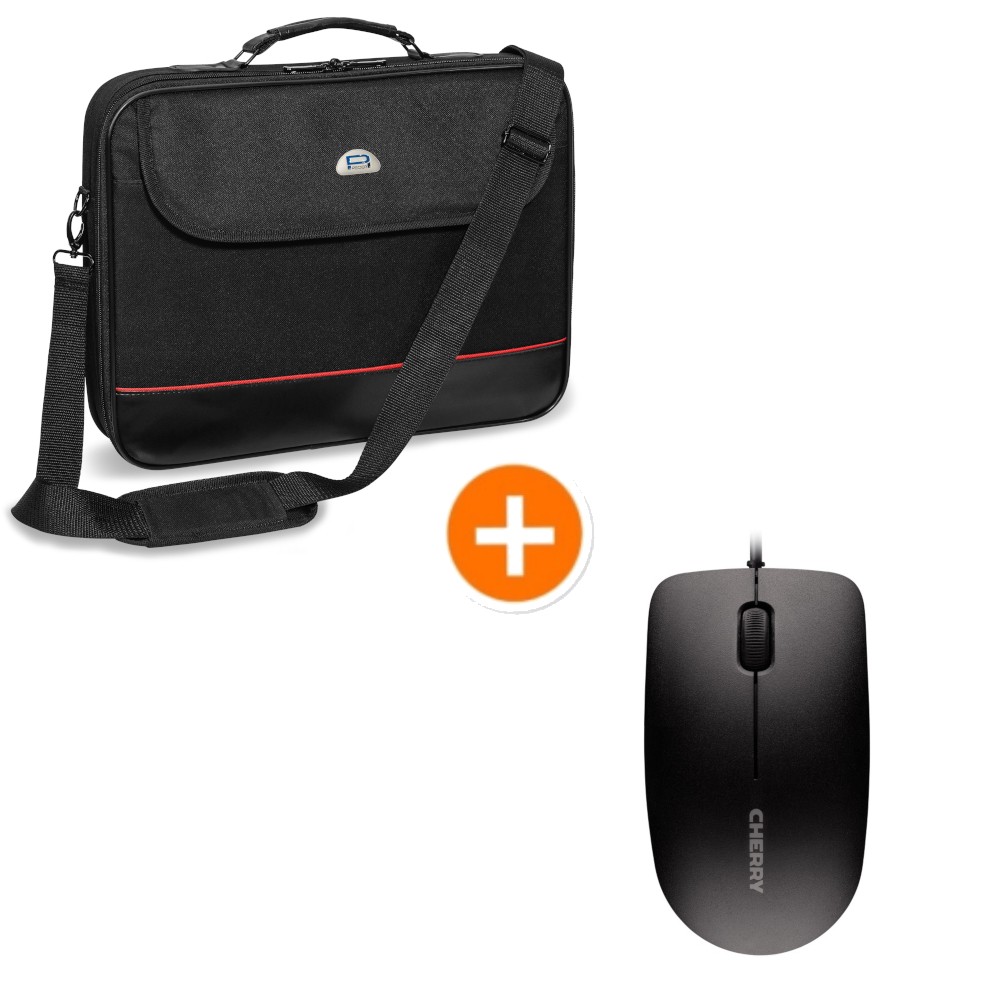 PEDEA Notebook-Tasche Trendline bis 15,6"+ CHERRY MC 1000 Maus [schwarz/rot], Wasserabweisendes Nylon, Gepolsterter Rahmen