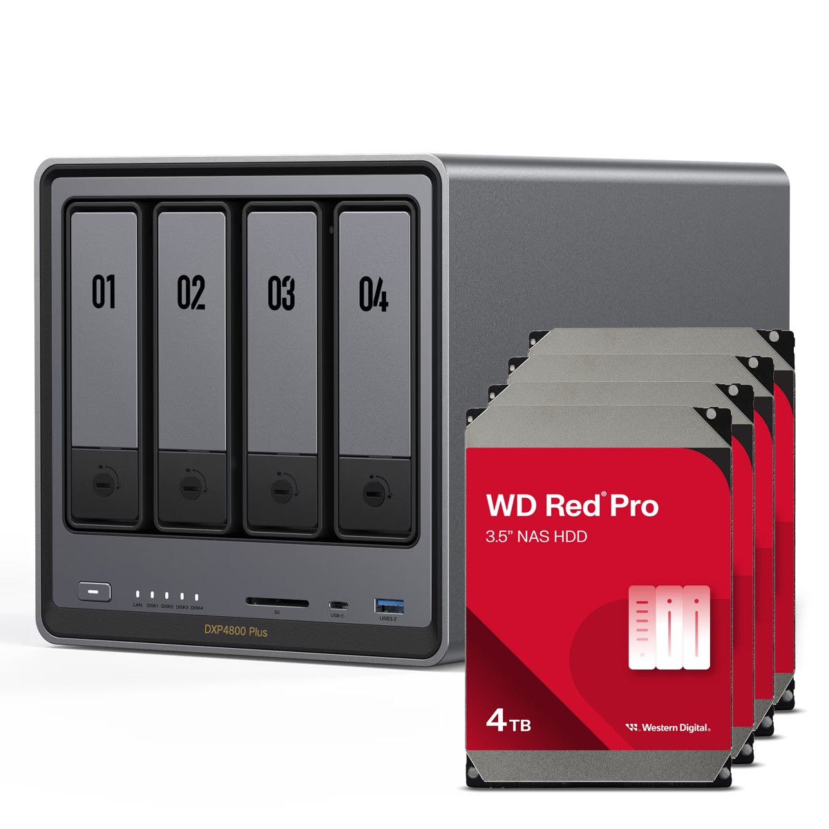 UGREEN DXP4800 Plus 16TB WD Red Pro NAS-Bundle NAS inkl. 4x 4TB WD Red Pro 3.5 Zoll SATA Festplatte