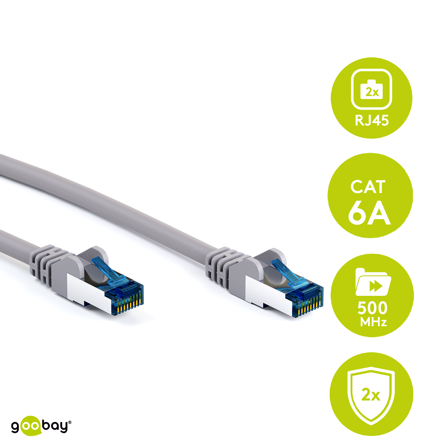 Goobay 1m RJ45 Patchkabel CAT 6A S/FTP (PiMF), 500 MHz, mit CAT 7 Rohkabel, grau LSZH halogenfrei, Kupfer