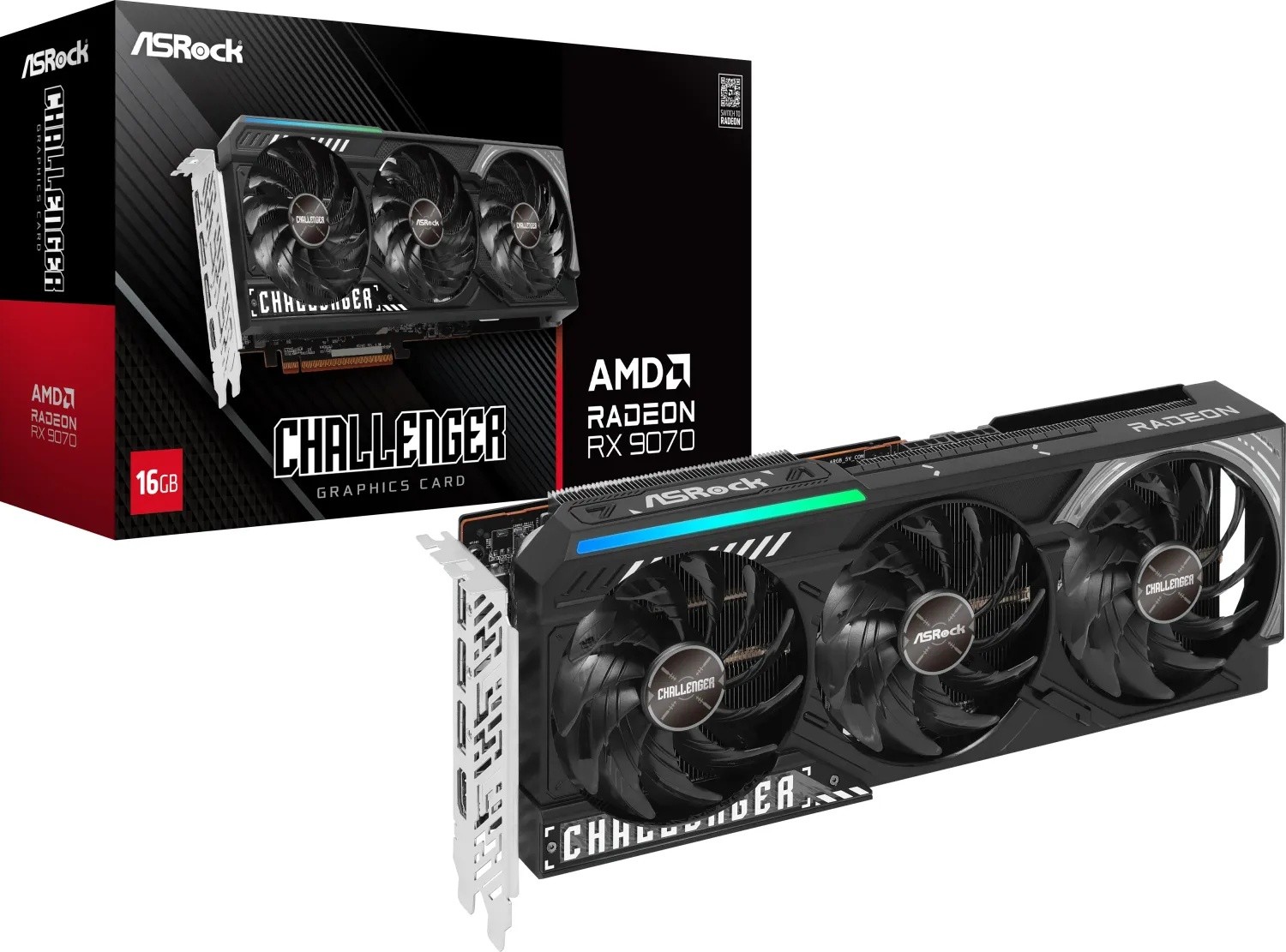 ASRock Radeon RX 9070 Challenger 16GB - 16GB GDDR6, 1x HDMI, 3x DP