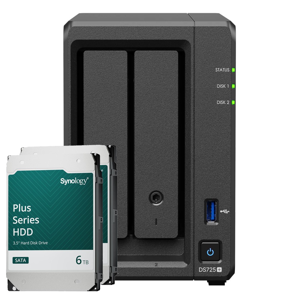 Synology DS725+ 12TB Plus HDD NAS-Bundle NAS inkl. 2x 6TB Synology Plus 3.5 Zoll SATA Festplatte