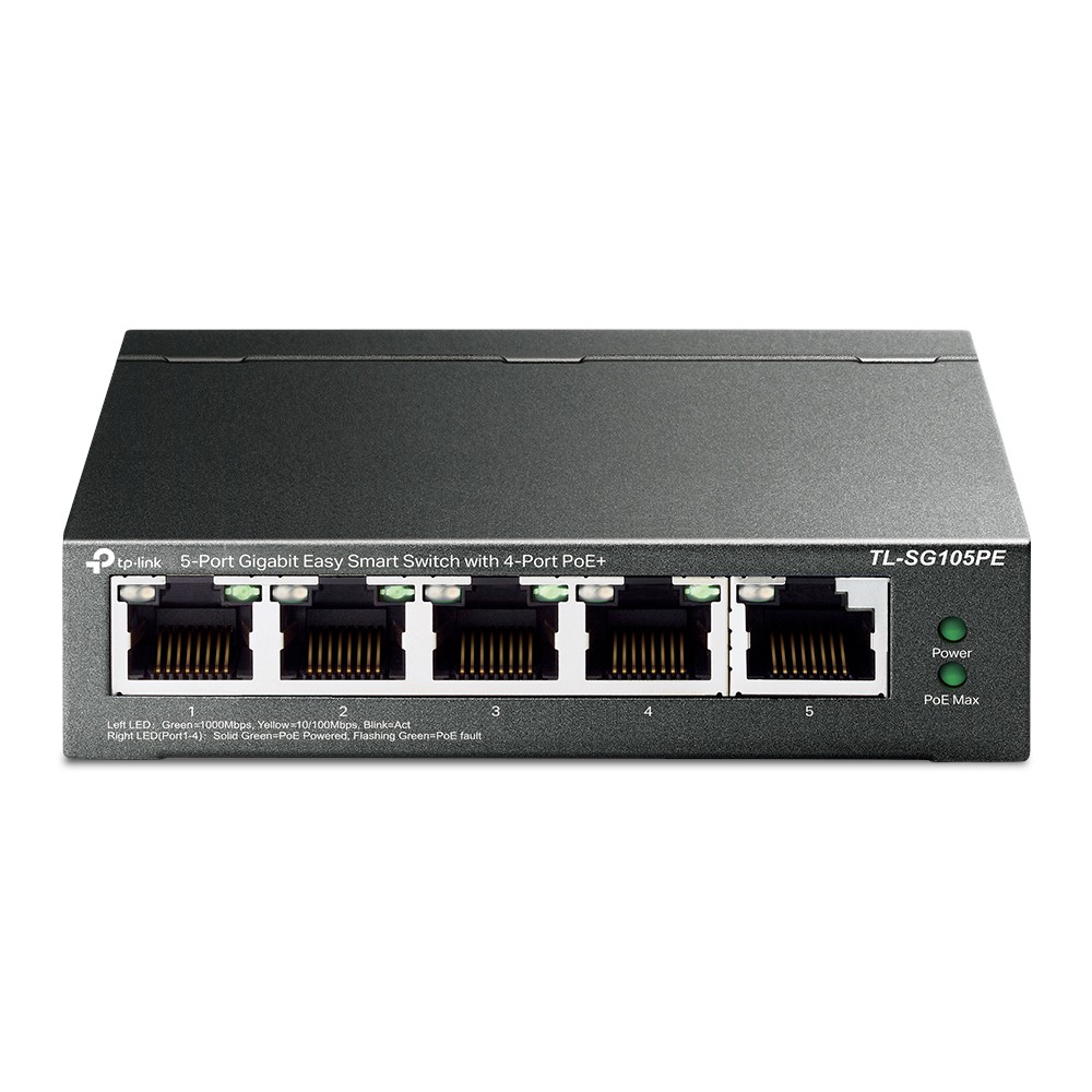 TP-Link TL-SG105PE Easy Smart Switch 5-Port, Smart Managed, 5x Gigabit RJ45, 4x PoE+, 65W