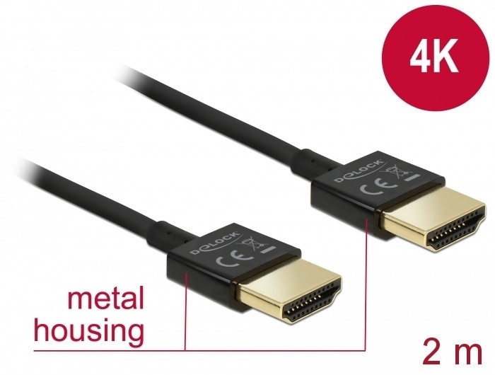 Delock Kabel High Speed HDMI mit Ethernet 4K, 2m, Slim High Quality