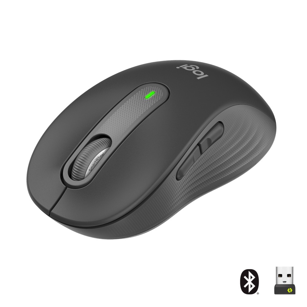 Logitech Signature M650 Large, kabellose Maus, Bluetooth- und Logi Bolt-kompatibel, Siltent Touch, Smartwheel, USB-Empfänger, Gr