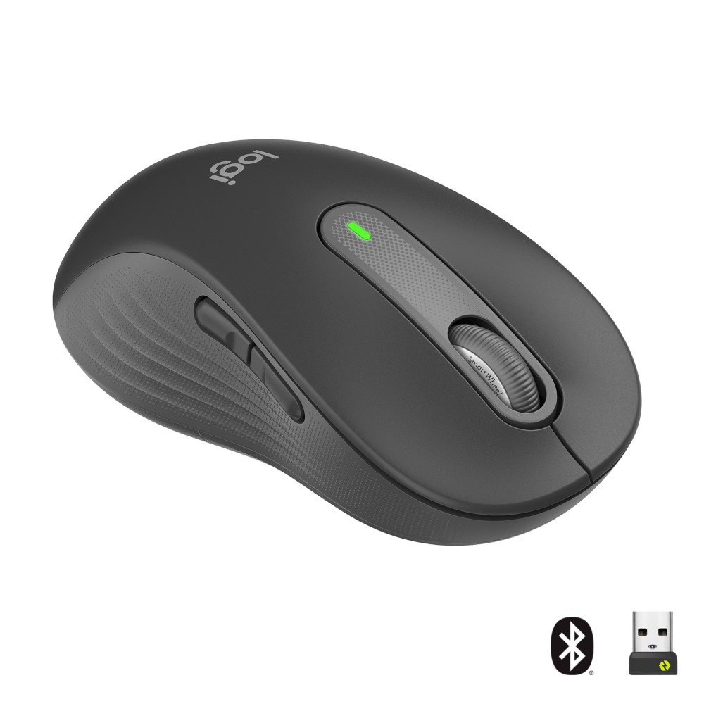 Logitech Signature M650 Large Links, kabellose Maus, Bluetooth- und Logi Bolt-kompatibel, Siltent Touch, Smartwheel, USB-Empfäng