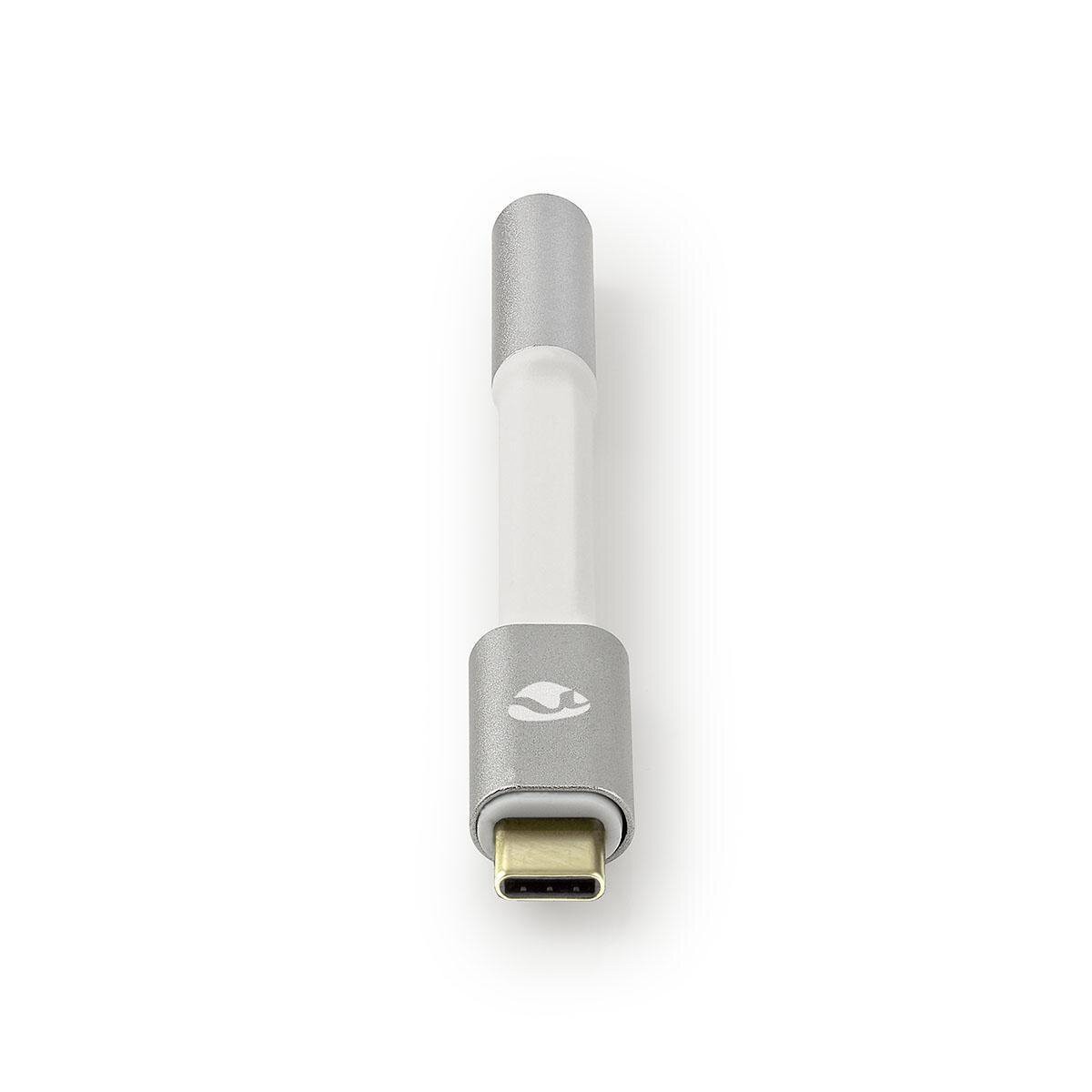 Nedis USB-Adapter | USB 2.0 | USB-C™ Stecker | 3.5 mm Buchse | 0.08 m | rund | Vergoldet | Geflochten / Nylon | Silber / Weiss |