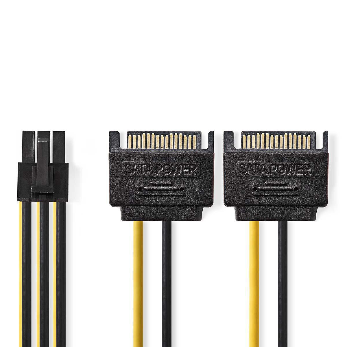 Nedis Interne Stromkabel | 2x SATA 15-poliger Stecker | PCI Express Buchse | Vergoldet | 0.20 m | rund | PVC | Gelb / Schwarz | 
