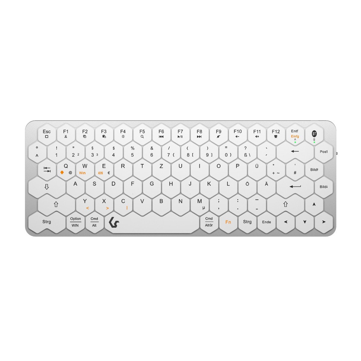 KeySonic KSK-5020BT-S Bluetooth-Tastatur (DE-Layout) [Mini Tastatur mit wabenförmigen Tasten, Multimediatasten, Aluminium, Silbe