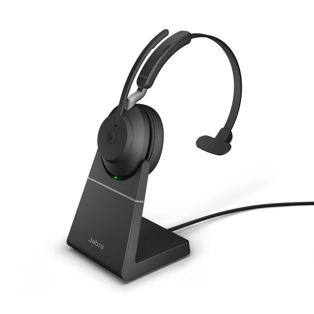 Jabra Evolve2 65 Headset, Mono, kabellos, schwarz Bluetooth, inkl. Link 380 USB-A, inkl. Ladestation, optimiert für unified comm