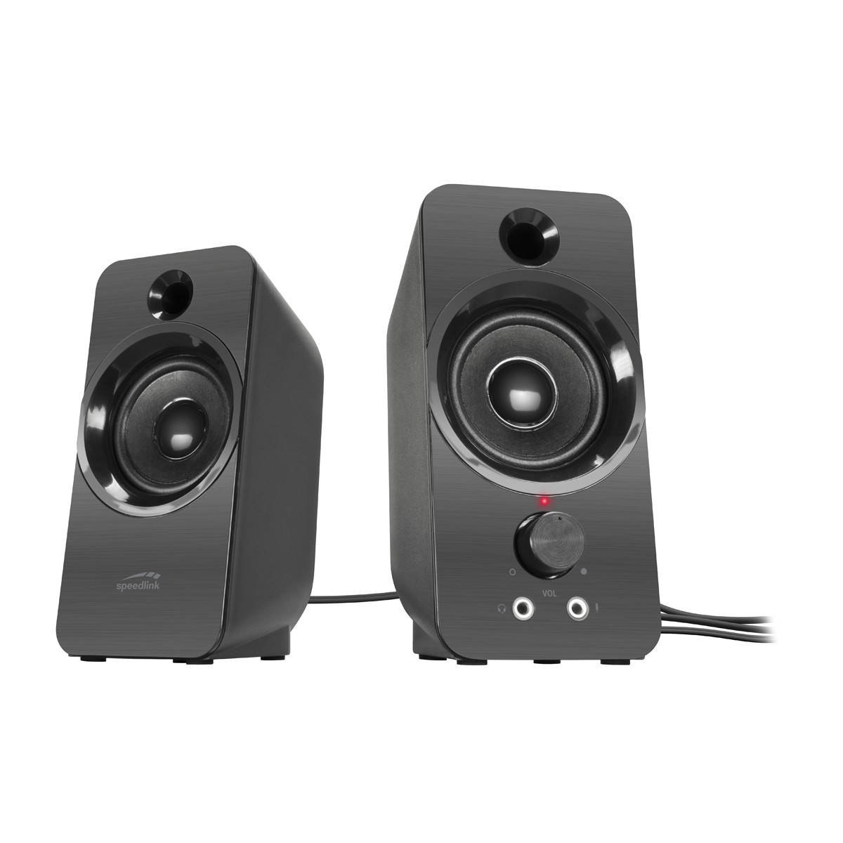 Speedlink DAROC Stereo-Lautsprecher mit USB-Stromversorgung, schwarz, Rote Status-LED, Drehregler