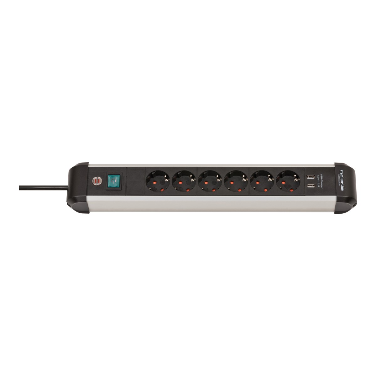 Brennenstuhl Premium-ALU-Line 6fach schwarz *DE* 3m H05VV-F3G1, 5 m. Schalter+USB 3.1A