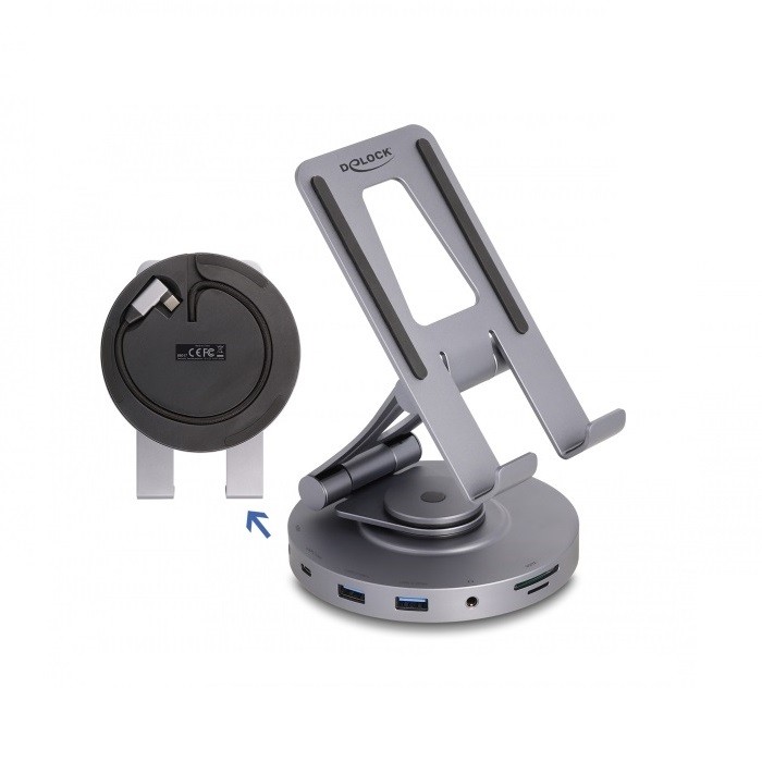 Delock Tablet und Notebook Dockingstation 4K mit integrierter Halterung - HDMI / USB / Hub / SD / Micro SD / PD 3.0 - 360° drehb