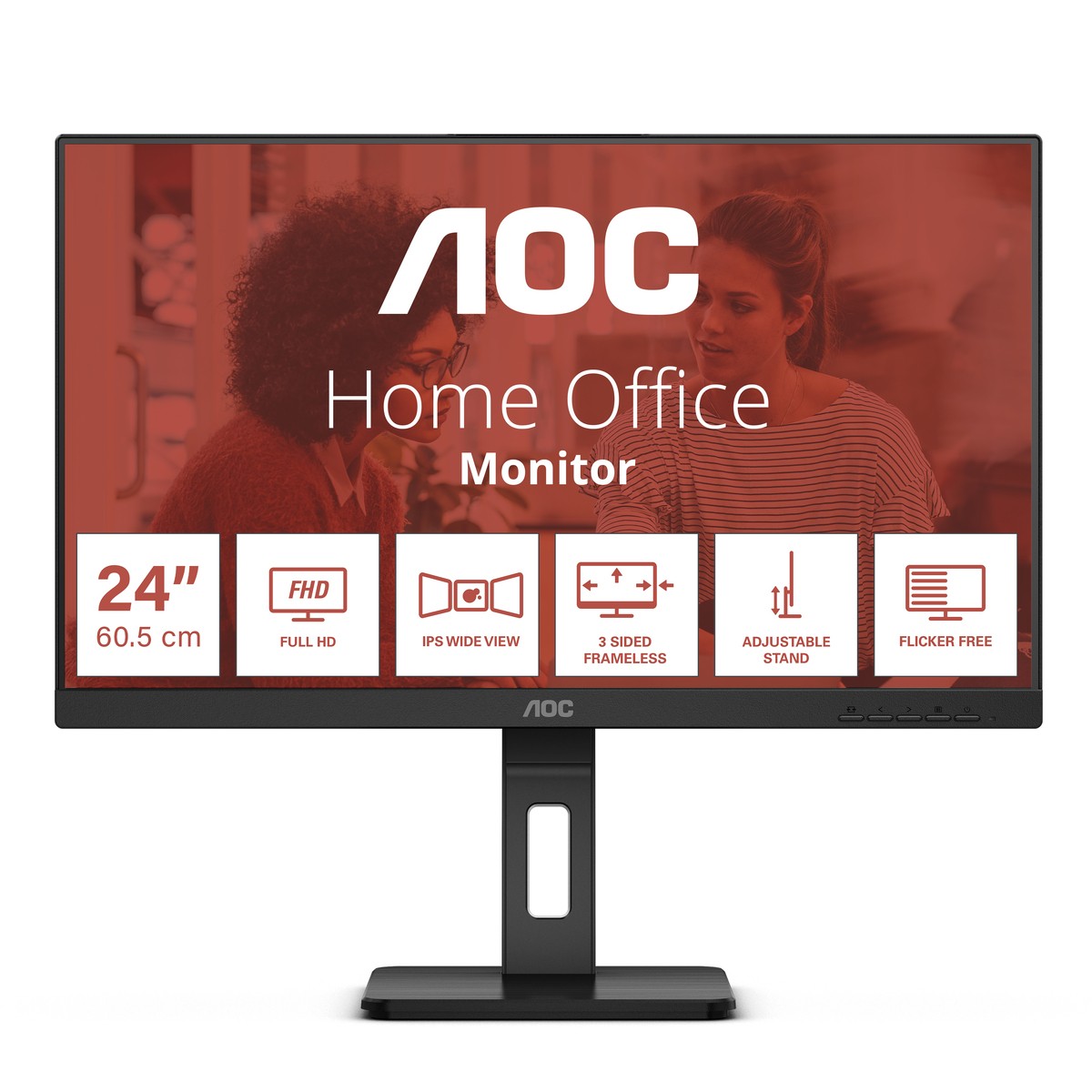 AOC 24E3QAF 24 Zoll Full HD Monitor, Lautsprecher, höhenverstellbar (1920x1080, 75 Hertz, VGA, HDMI, DisplayPort) schwarz