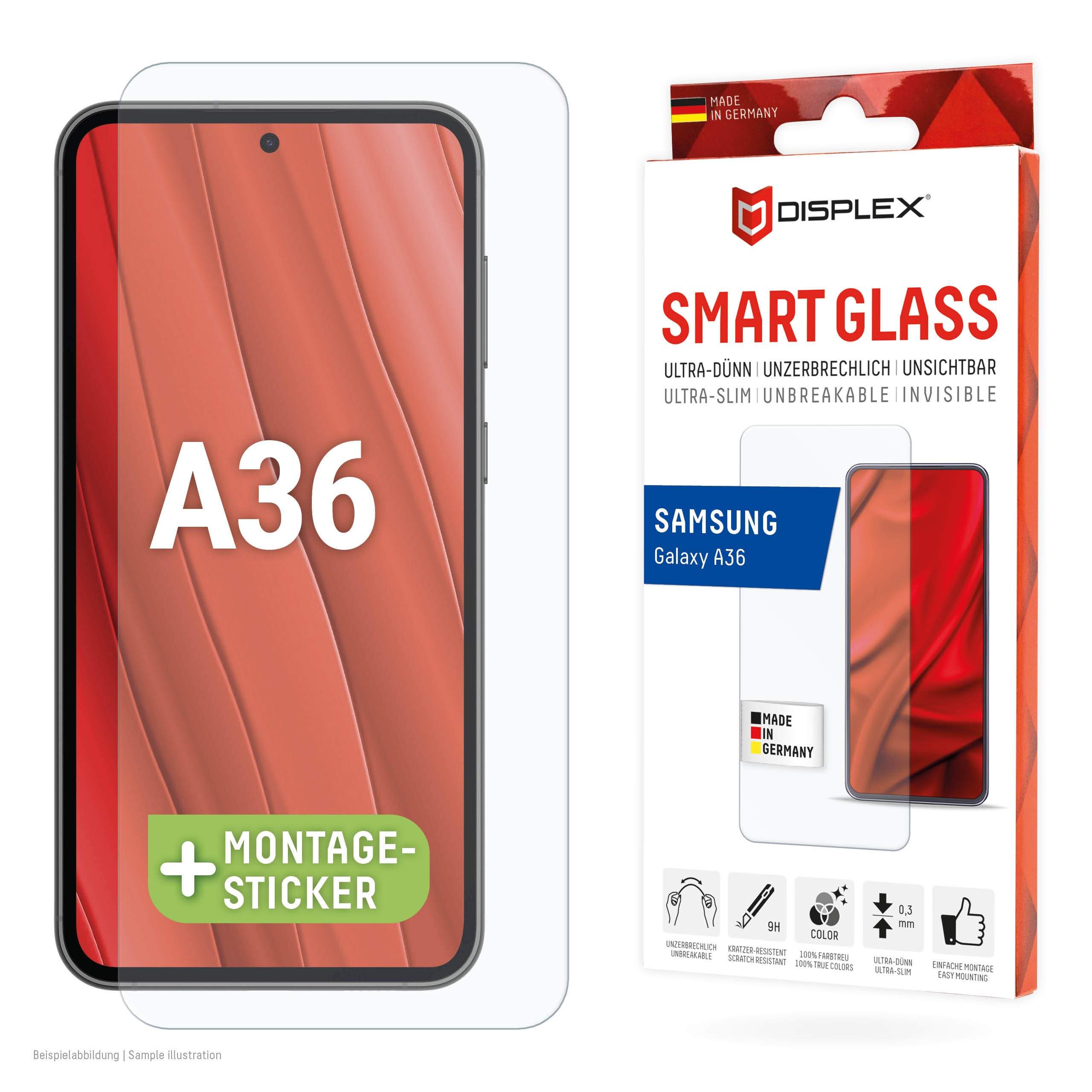 DISPLEX Smart Glasschutzfolie für Samsung Galaxy A36 Kratzer-resistent, Ultra-dünn, Schmutzabweisend