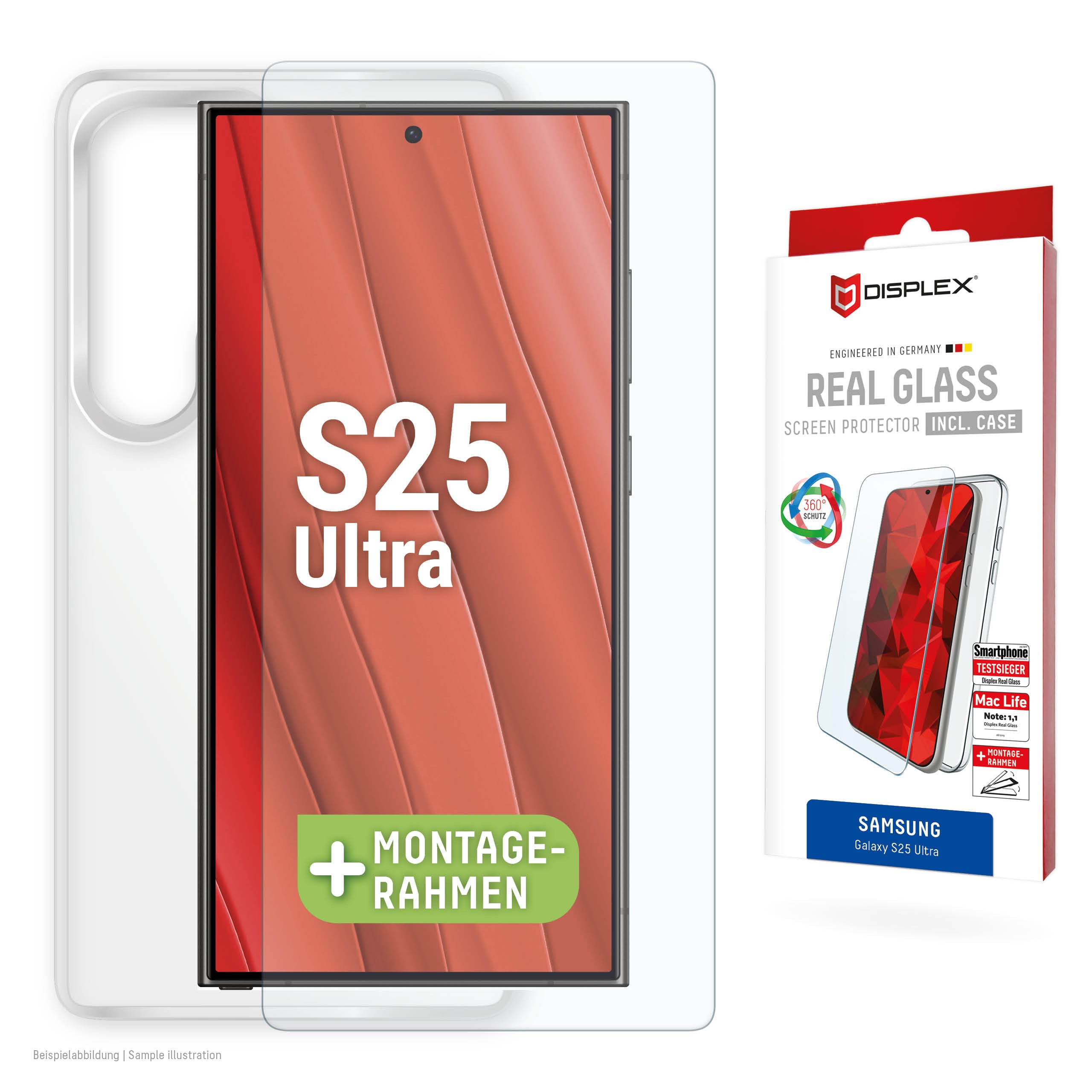 DISPLEX Real Glasschutzfolie + Handyhülle Samsung Gal. S25 Ultra