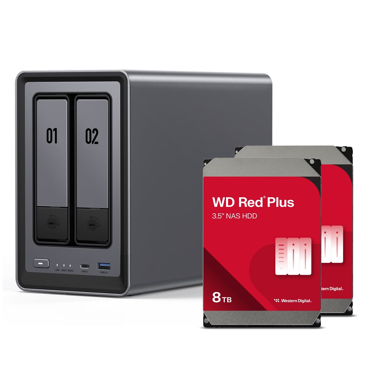 UGREEN DXP2800 16TB WD Red Plus NAS-Bundle NAS inkl. 2x 4TB WD Red Pro 3.5 Zoll SATA Festplatte