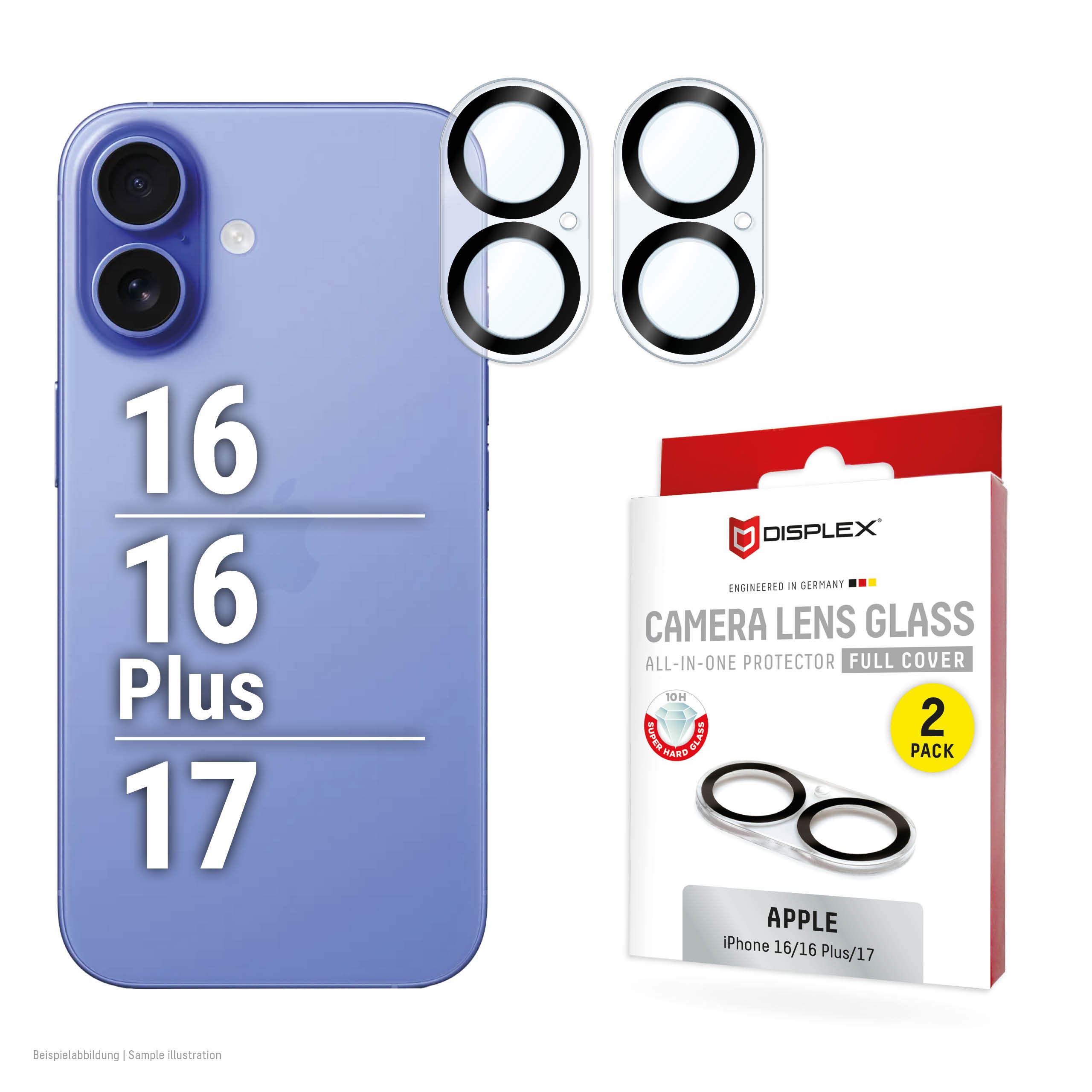 DISPLEX CamGlass All-In-One iPhone 16/16 Plus/17 2 Stück